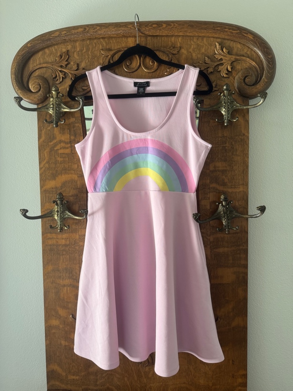 Light Pink Tank Mini Dress with Pastel Rainbow Graphic- pockets!